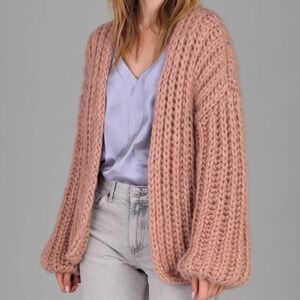 Anthropologie Chunky Knit Oversized Cardigan In Light Rose OS NWT $240